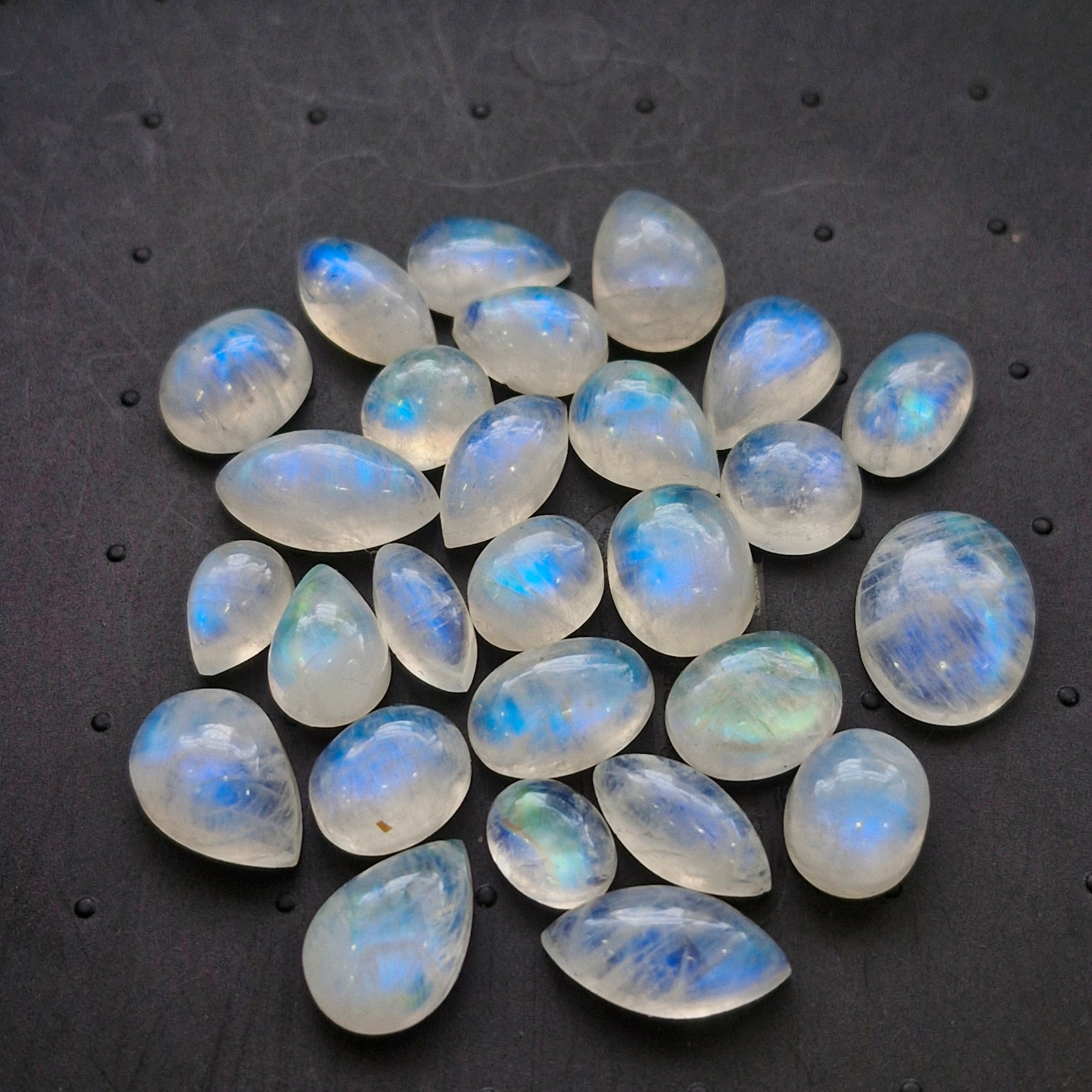 27Pcs Natural Rainbow Moonstone Cabochons | 10-16mm | Shape: Mix - The LabradoriteKing