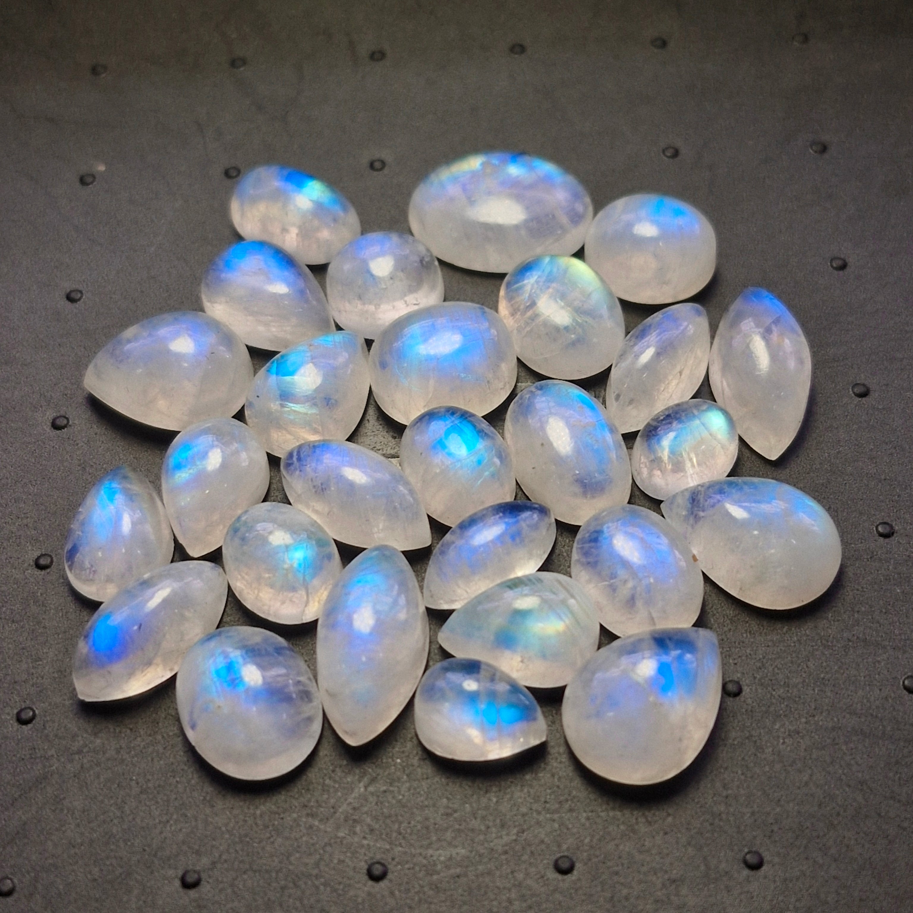 27Pcs Natural Rainbow Moonstone Cabochons | 10-16mm | Shape: Mix - The LabradoriteKing
