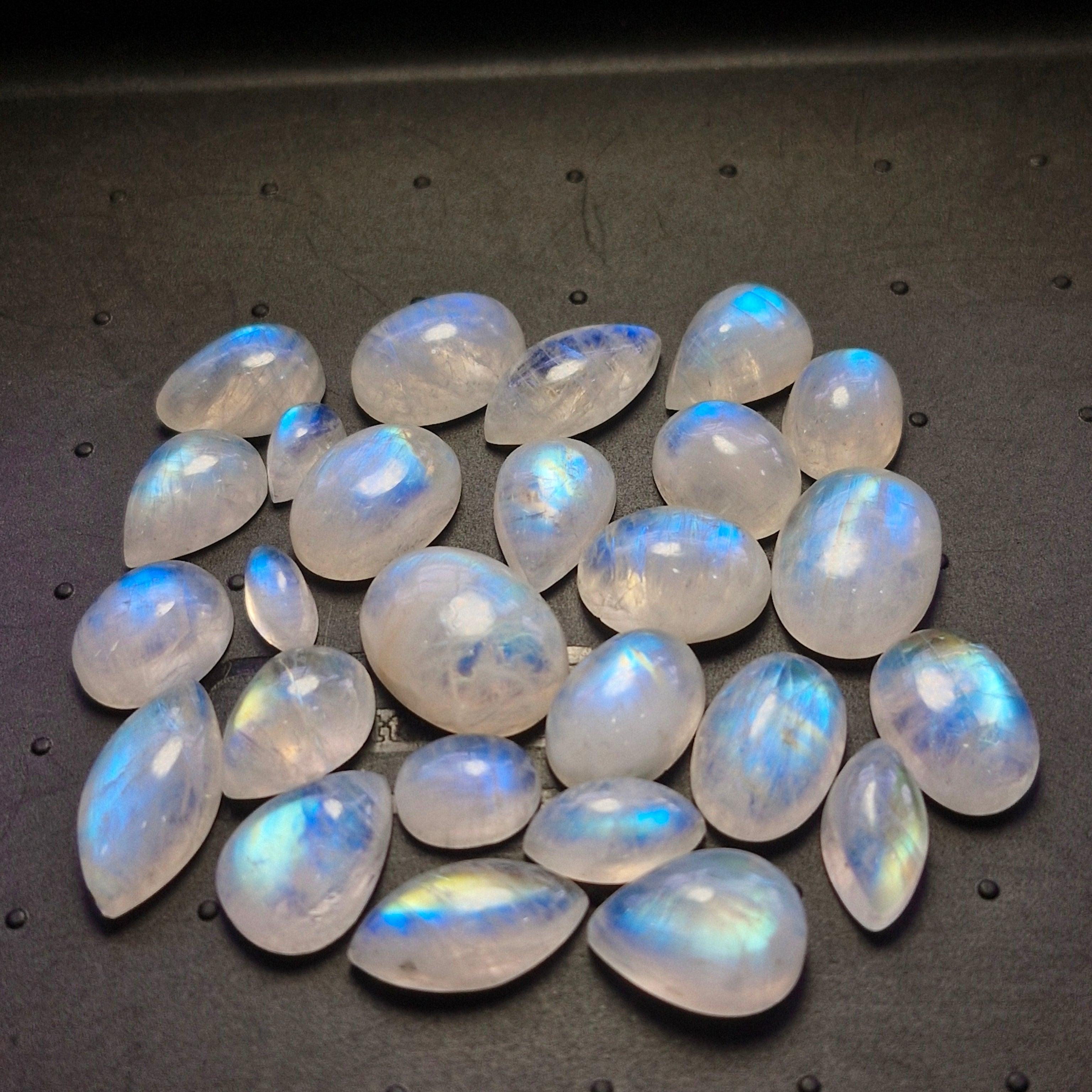 26Pcs Natural Rainbow Moonstone Cabochons | 8-17mm | Shape: Mix - The LabradoriteKing