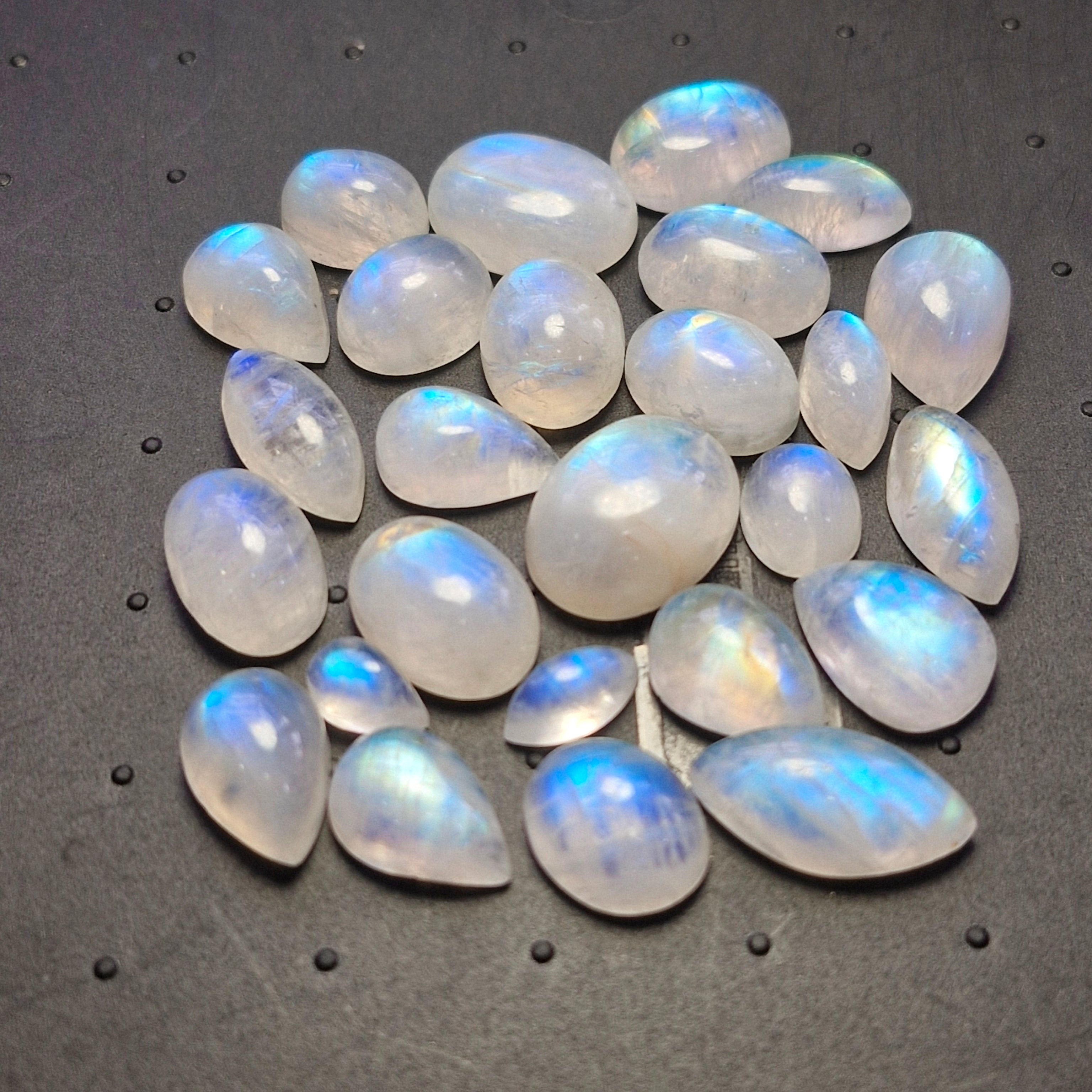 26Pcs Natural Rainbow Moonstone Cabochons | 8-17mm | Shape: Mix - The LabradoriteKing