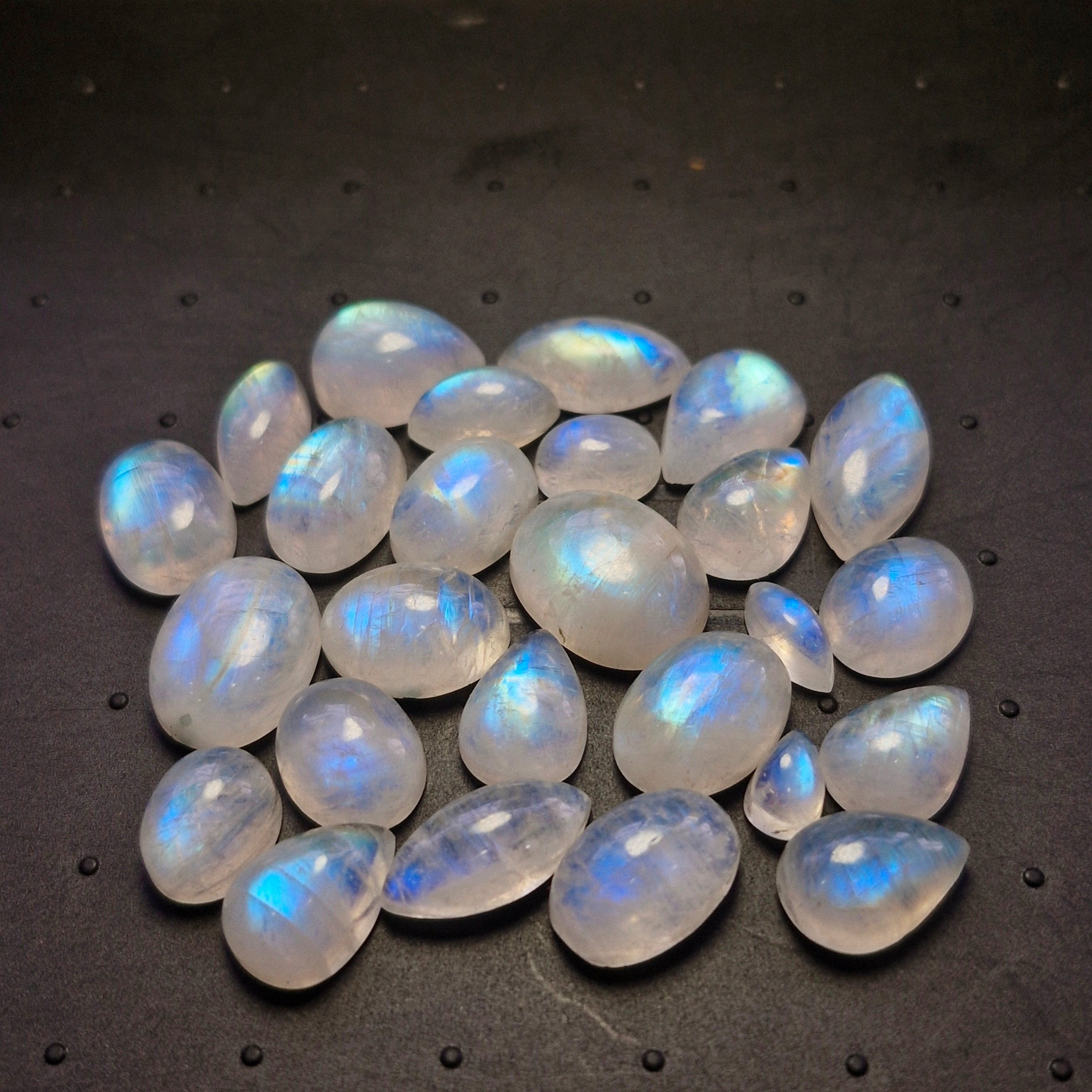 26Pcs Natural Rainbow Moonstone Cabochons | 8-17mm | Shape: Mix - The LabradoriteKing