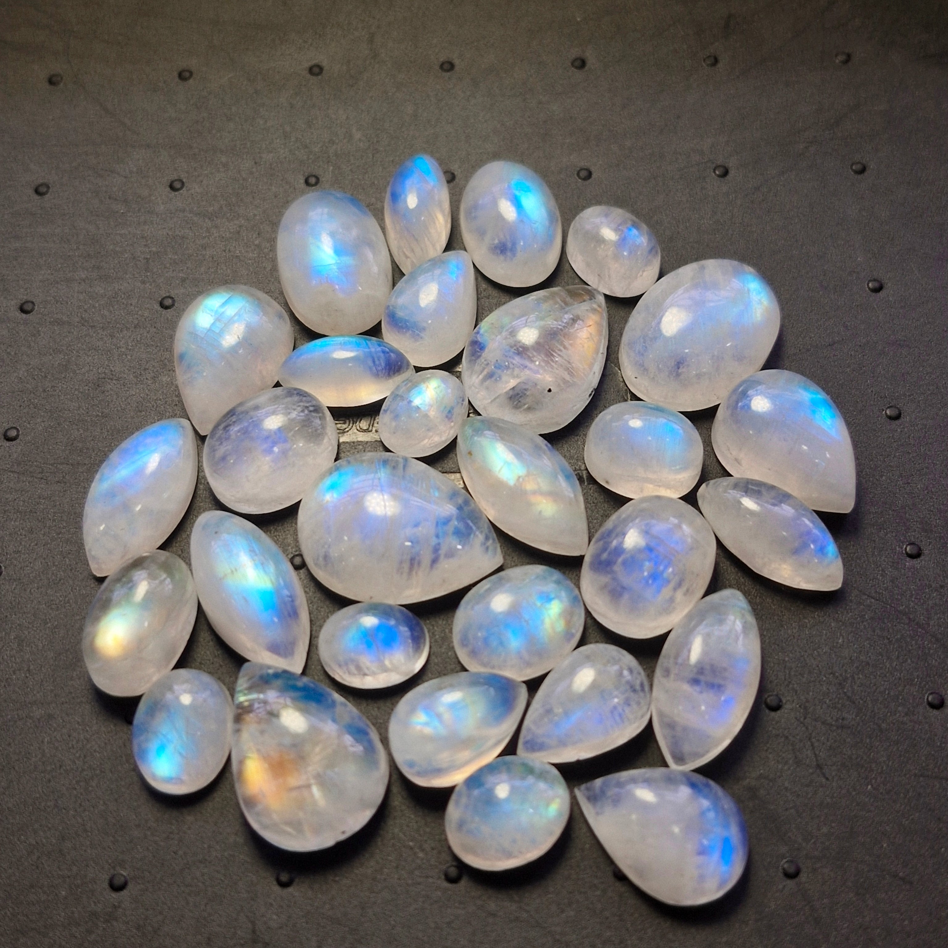 29Pcs Natural Rainbow Moonstone Cabochons | 9-18mm | Shape: Mix - The LabradoriteKing