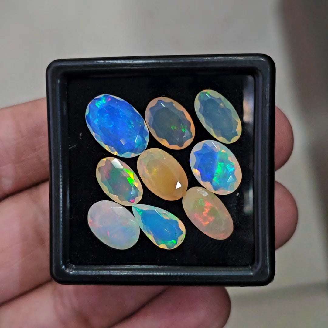 9 Pcs Natural Ethiopian Opal Faceted |Mix|10-13mm|13.1 Cts - The LabradoriteKing