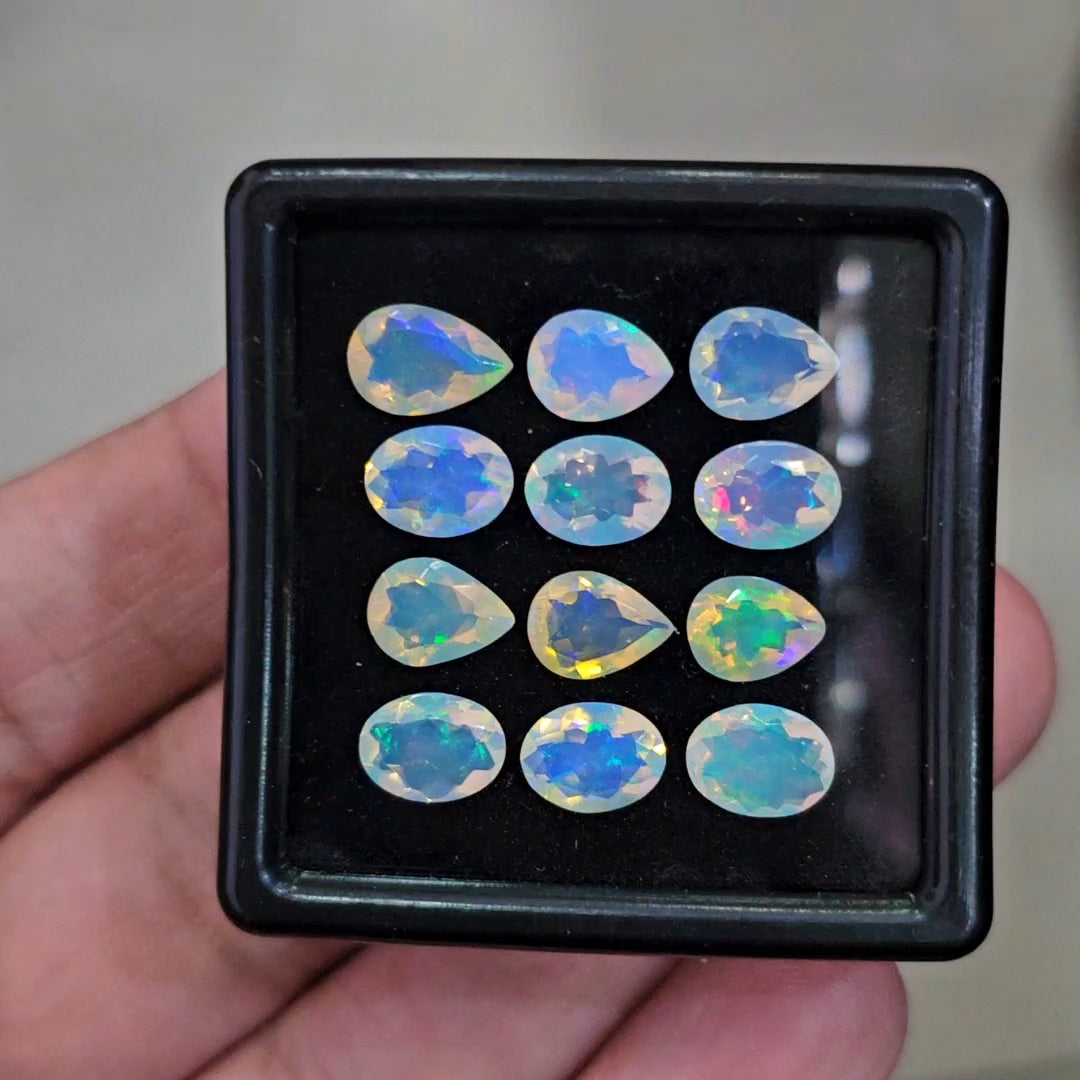 12 Pcs Natural Ethiopian Opal Faceted | Oval & Pear | 7-9mm | 8Cts - The LabradoriteKing