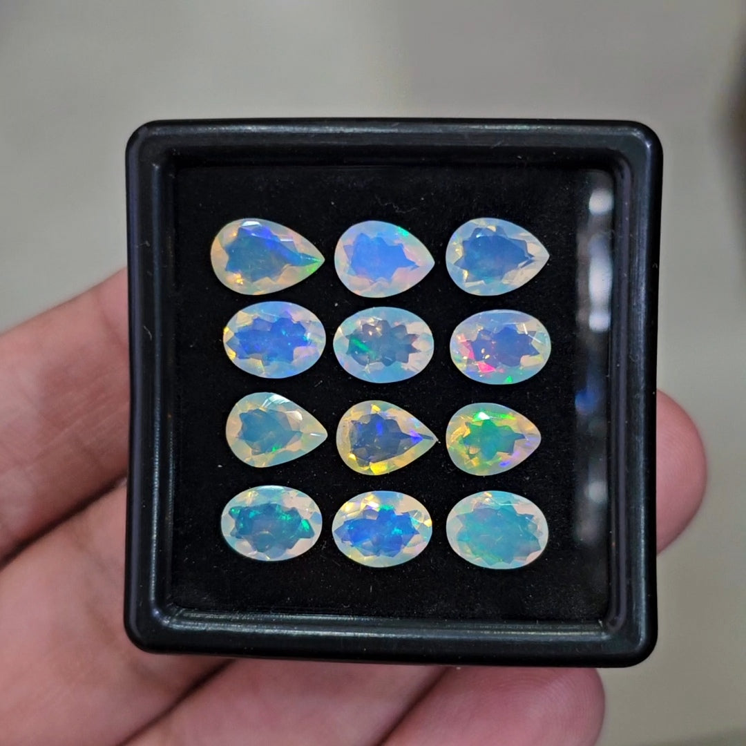 12 Pcs Natural Ethiopian Opal Faceted | Oval & Pear | 7-9mm | 8Cts - The LabradoriteKing