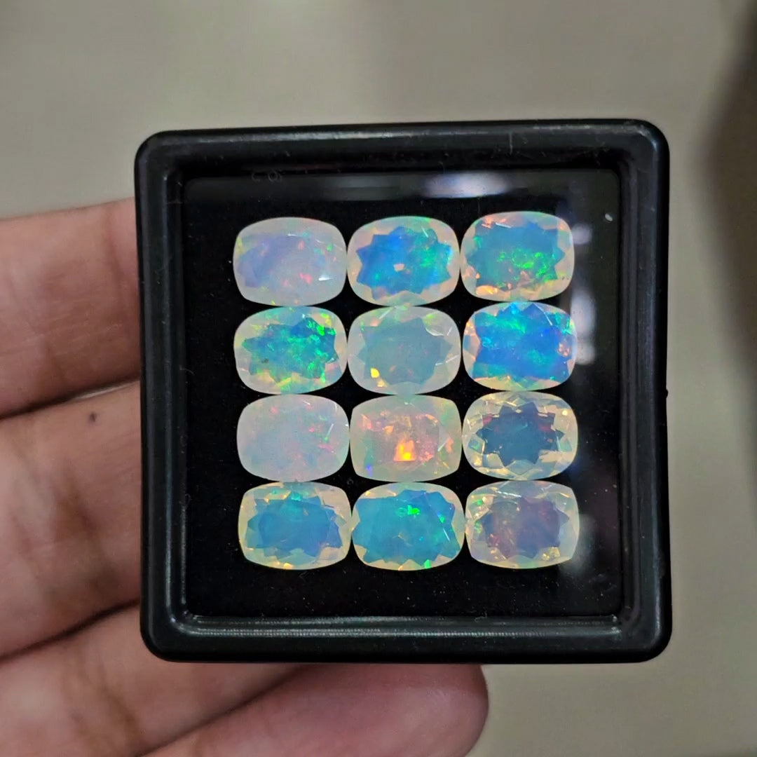 12 Pcs Natural Ethiopian Opal Faceted | Rectangle | 9x7mm | 14.5Cts - The LabradoriteKing