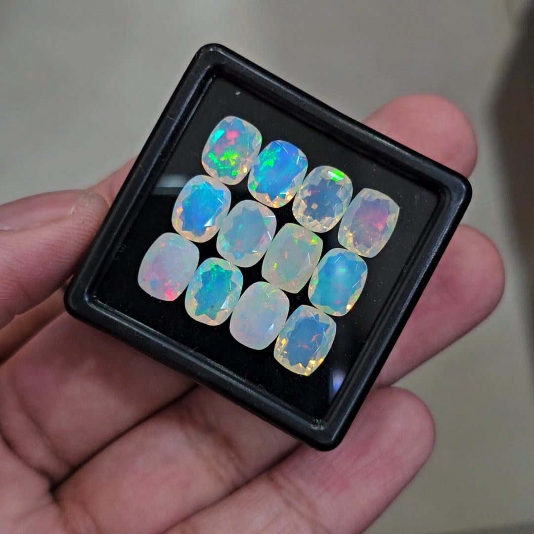 12 Pcs Natural Ethiopian Opal Faceted | Rectangle | 9x7mm | 14.5Cts - The LabradoriteKing