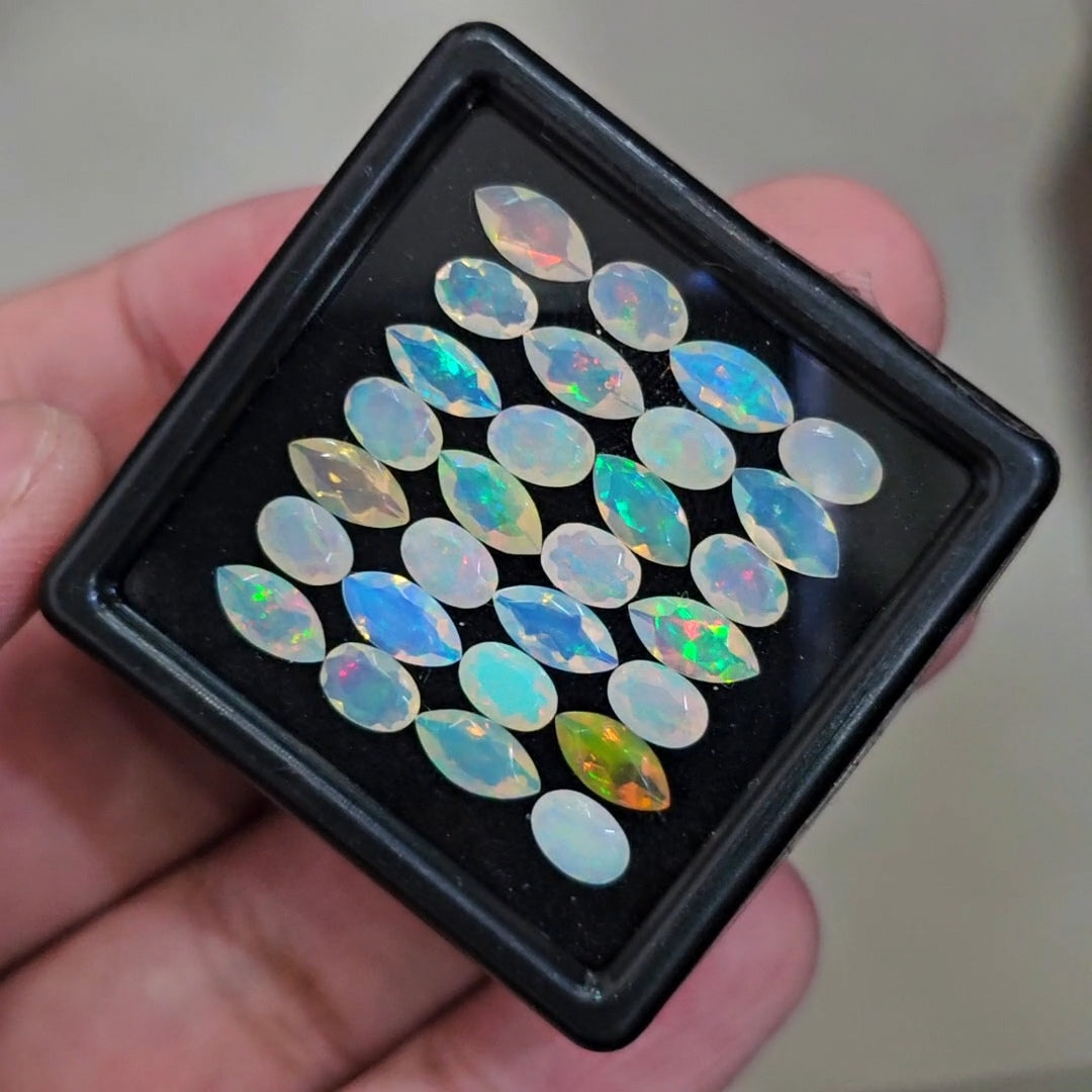 28 Pcs Natural Ethiopian Opal Faceted | Marquise & Oval | 5-7mm | 8.8Cts - The LabradoriteKing