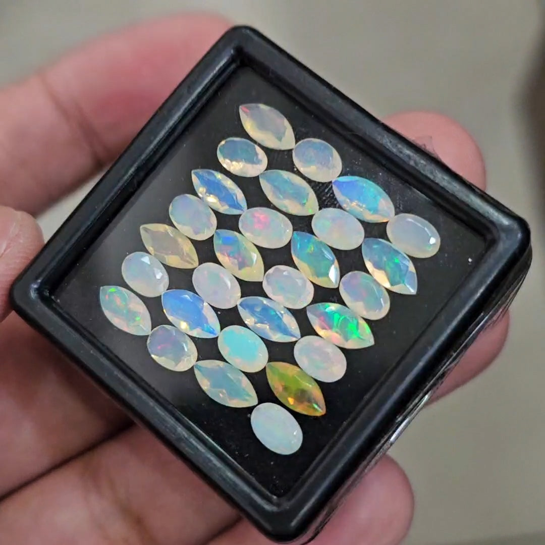 28 Pcs Natural Ethiopian Opal Faceted | Marquise & Oval | 5-7mm | 8.8Cts - The LabradoriteKing