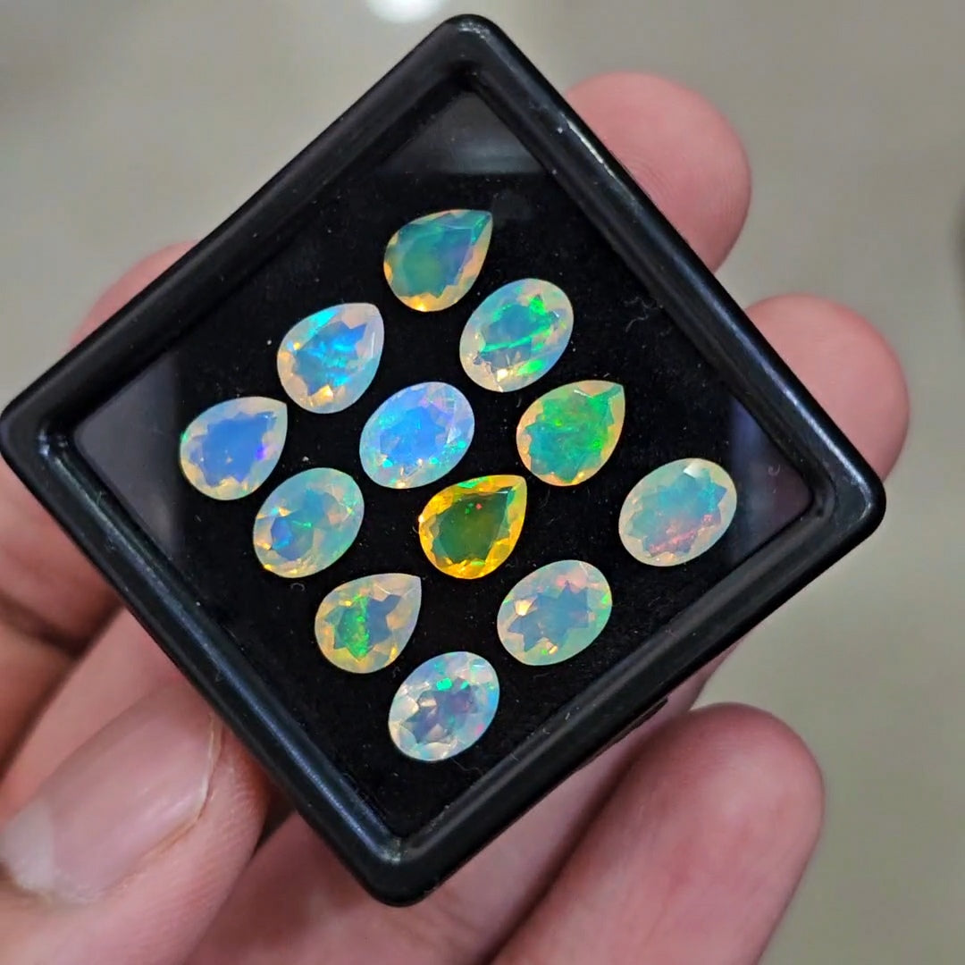 12 Pcs Natural Ethiopian Opal Faceted | Oval & Pear | 8x6mm | 8.7Cts - The LabradoriteKing