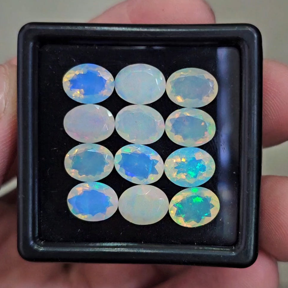 12 Pcs Natural Ethiopian Opal Faceted | Oval | 9x7mm | 13.3Cts - The LabradoriteKing
