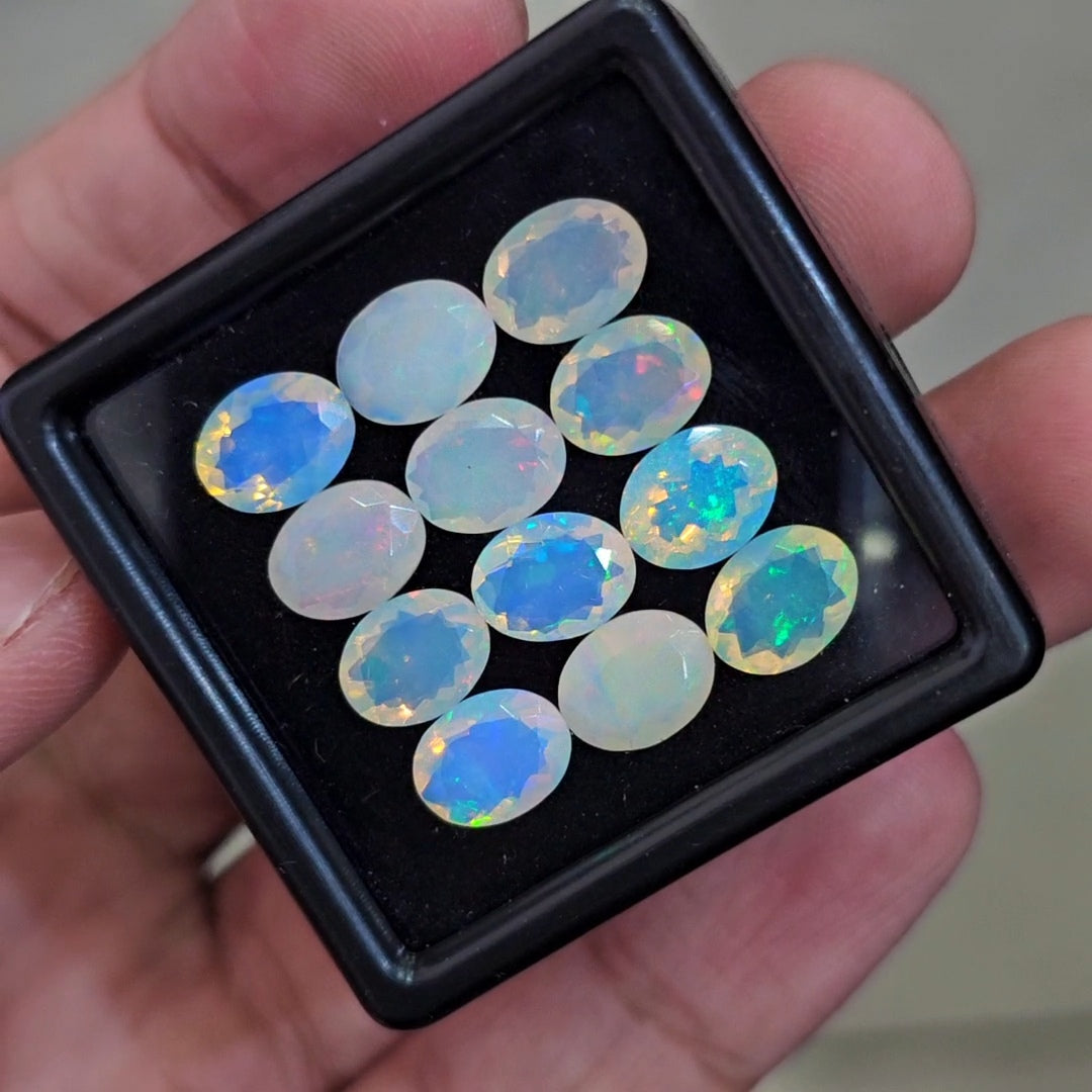 12 Pcs Natural Ethiopian Opal Faceted | Oval | 9x7mm | 13.3Cts - The LabradoriteKing