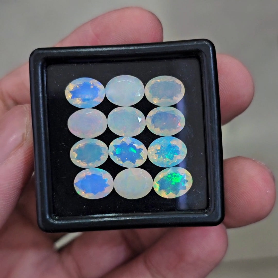 12 Pcs Natural Ethiopian Opal Faceted | Oval | 9x7mm | 13.3Cts - The LabradoriteKing