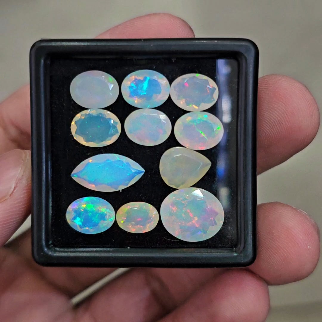 11 Pcs Natural Ethiopian Opal Faceted | Mix | 8-13mm | 14.7Cts - The LabradoriteKing