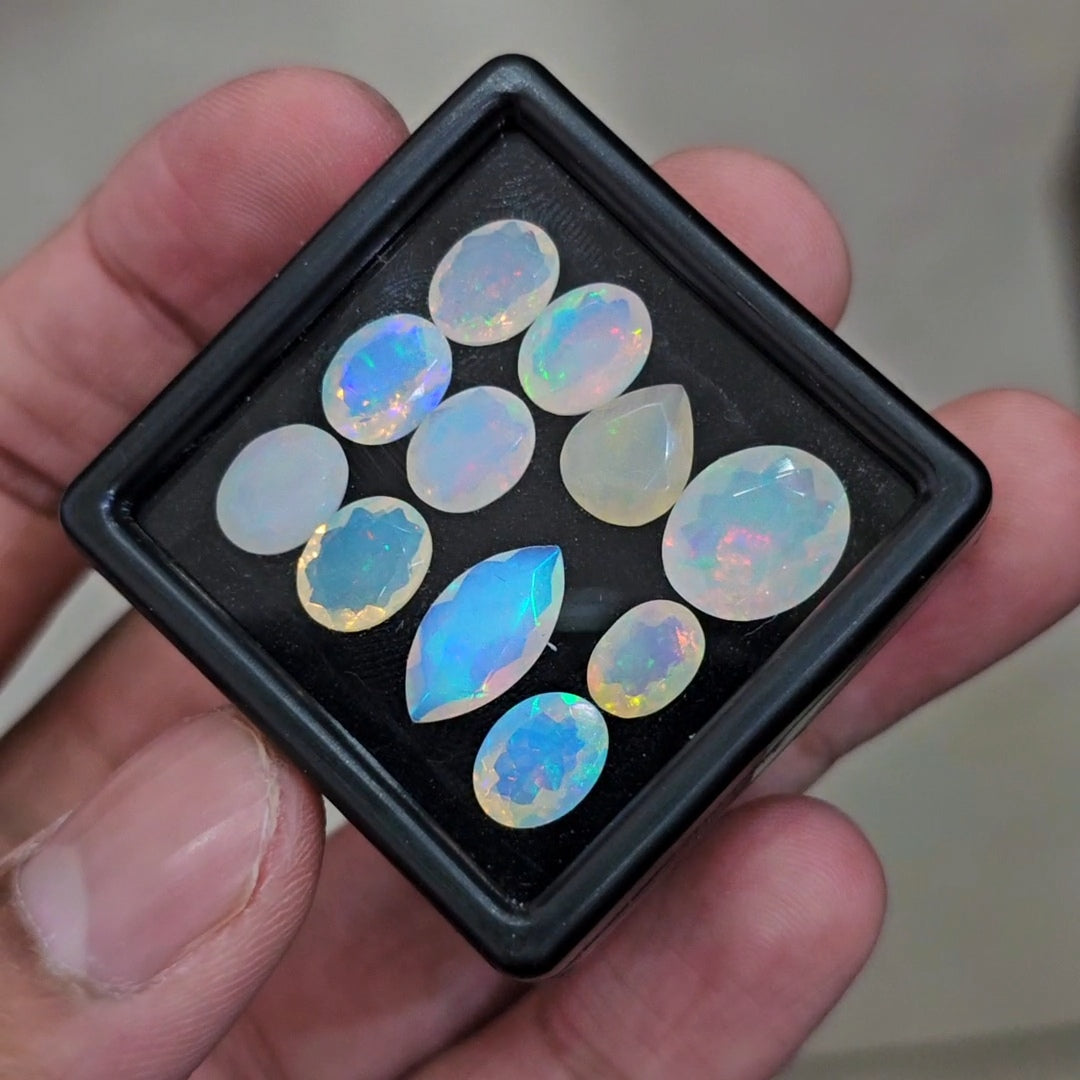 11 Pcs Natural Ethiopian Opal Faceted | Mix | 8-13mm | 14.7Cts - The LabradoriteKing