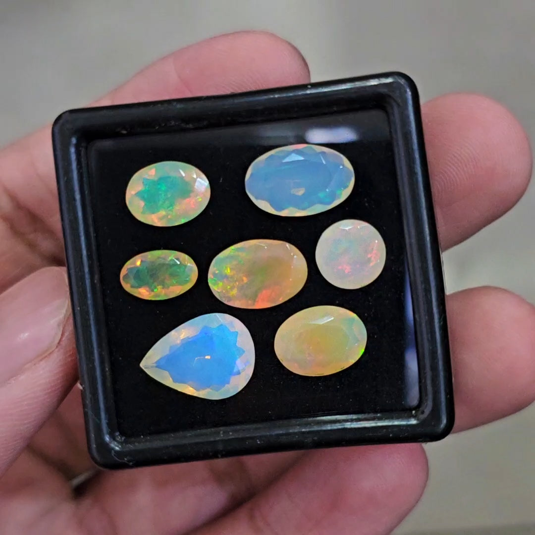 7 Pcs Natural Ethiopian Opal Faceted | Mix | 7-13mm | 10.7Cts - The LabradoriteKing