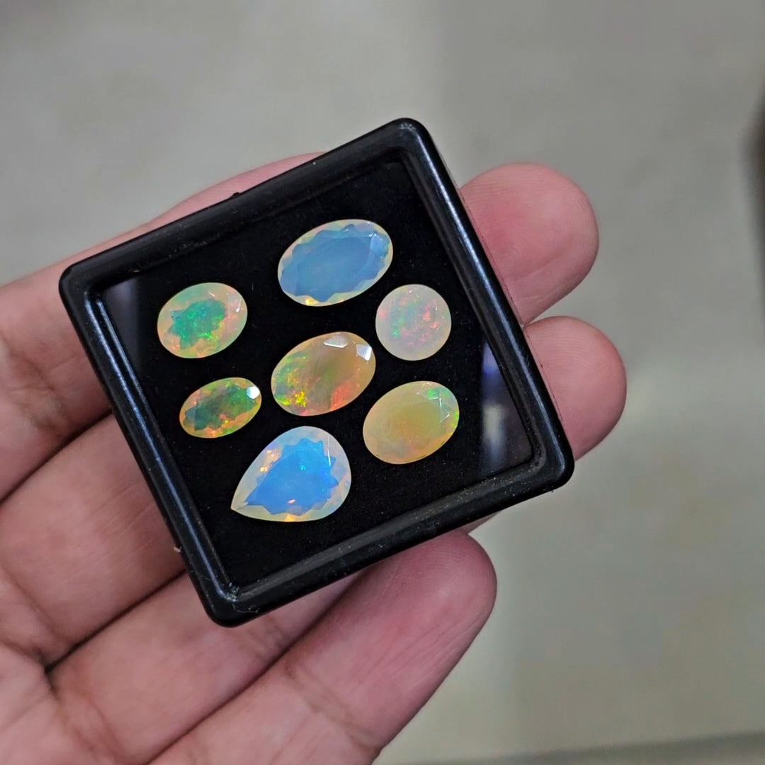 7 Pcs Natural Ethiopian Opal Faceted | Mix | 7-13mm | 10.7Cts - The LabradoriteKing
