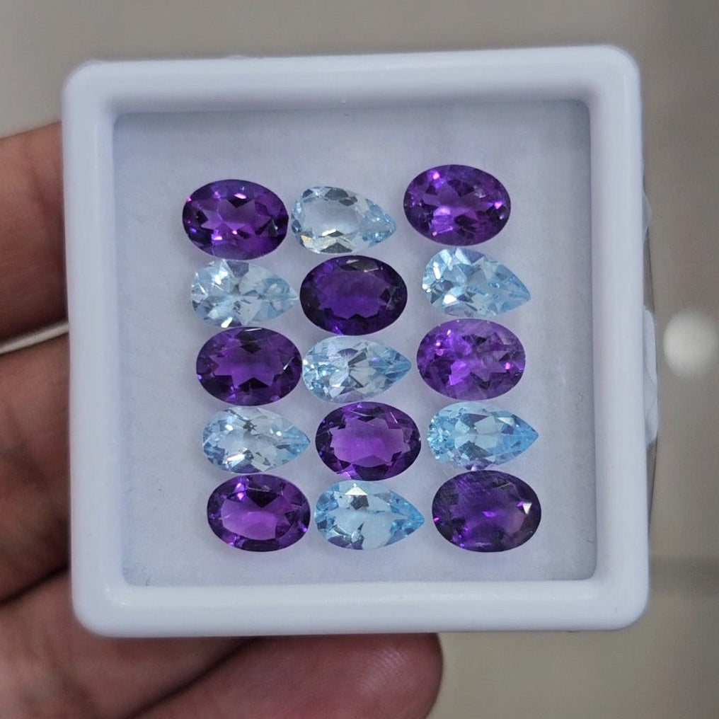 15 Pcs Of Natural Amethyst & Blue Topaz Faceted | Shape: Mix | Size: 8x8mm