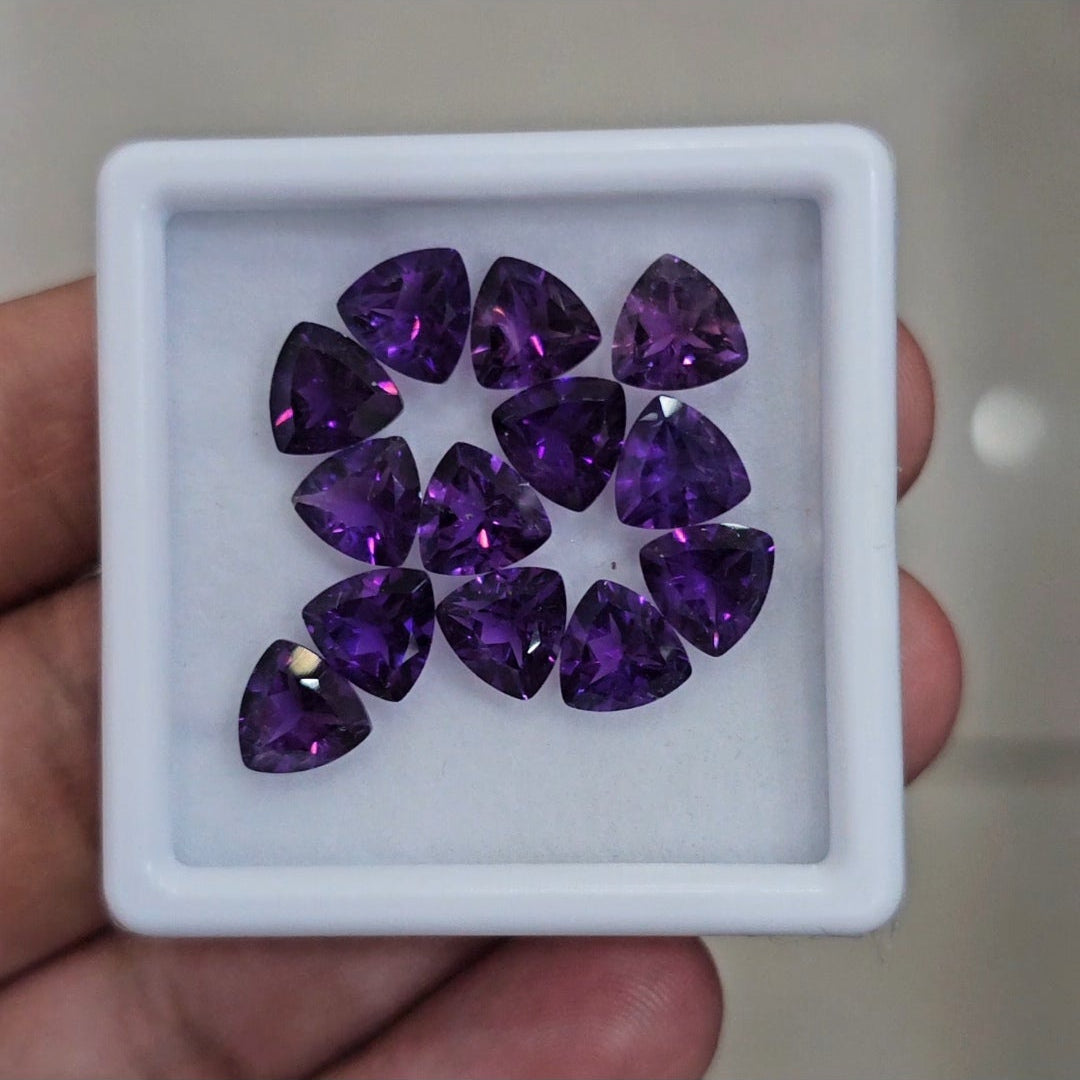 13 Pcs Of Natural Amethyst Faceted | Shape: Trillion | Size: 7mm