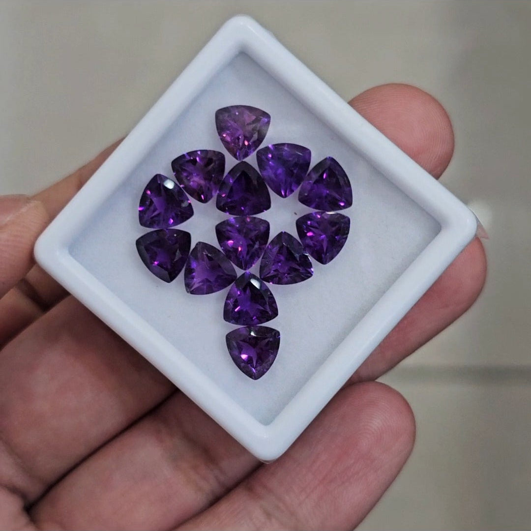 13 Pcs Of Natural Amethyst Faceted | Shape: Trillion | Size: 7mm