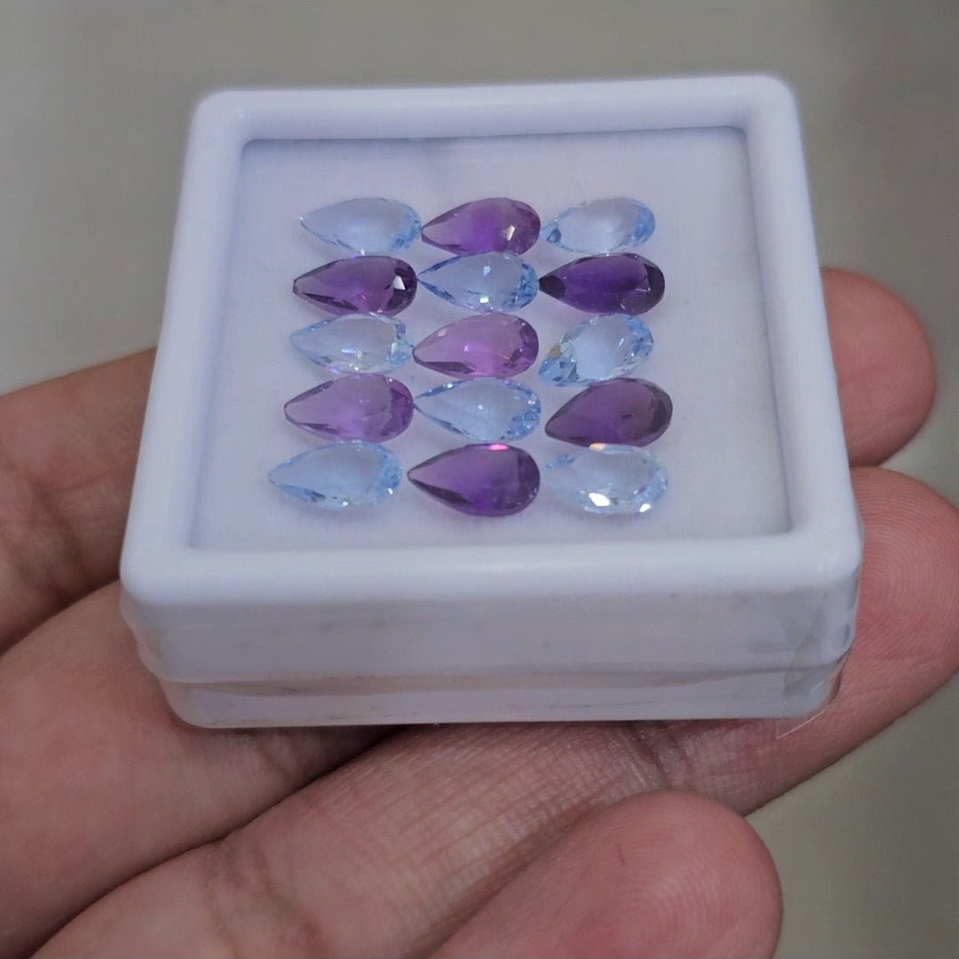 15 Pcs Of Natural Amethyst Faceted & Blue Topaz | Shape: Pear | Size: 8x5mm
