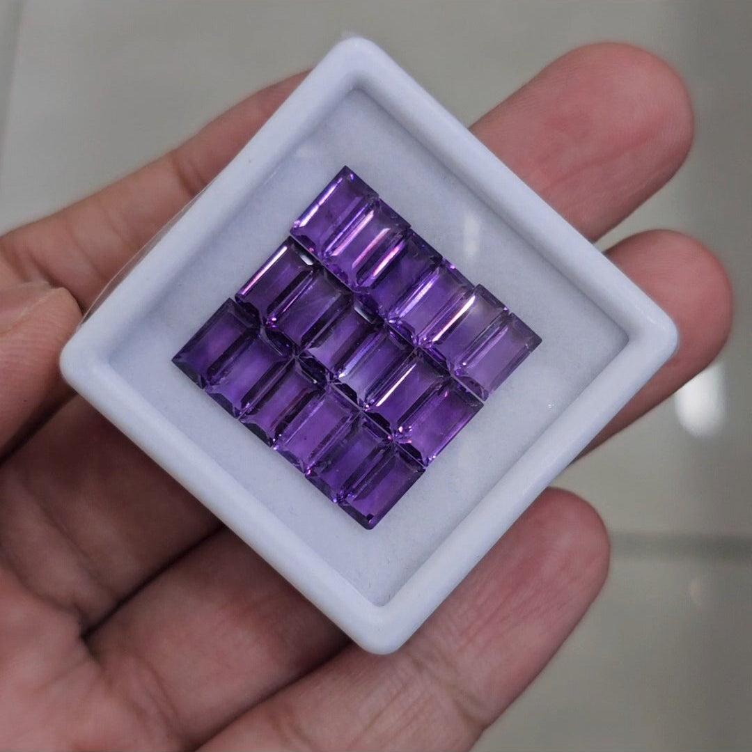 18Pcs Of Natural Amethyst Faceted | Shape: Rectangle | Size: 8x4mm