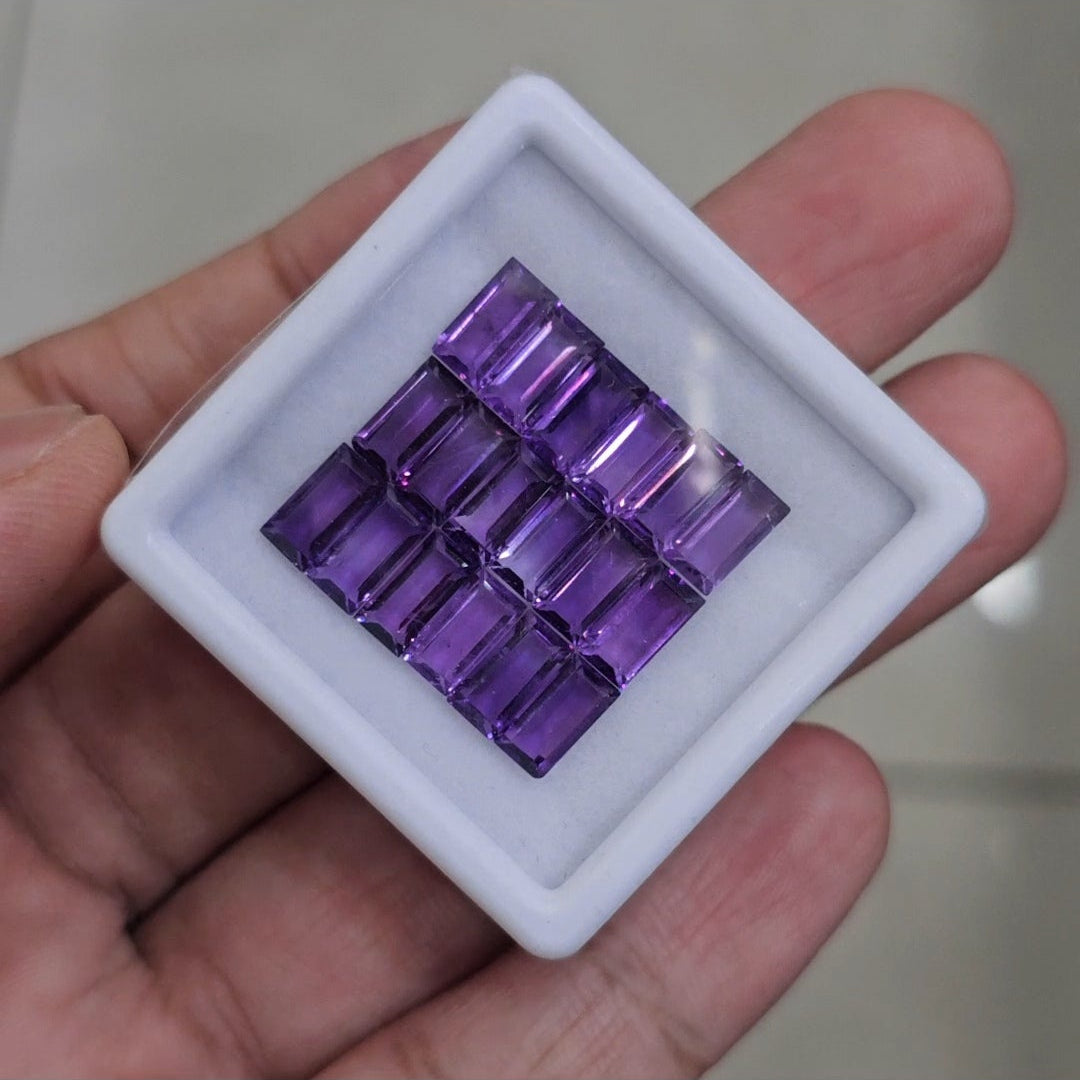 18Pcs Of Natural Amethyst Faceted | Shape: Rectangle | Size: 8x4mm