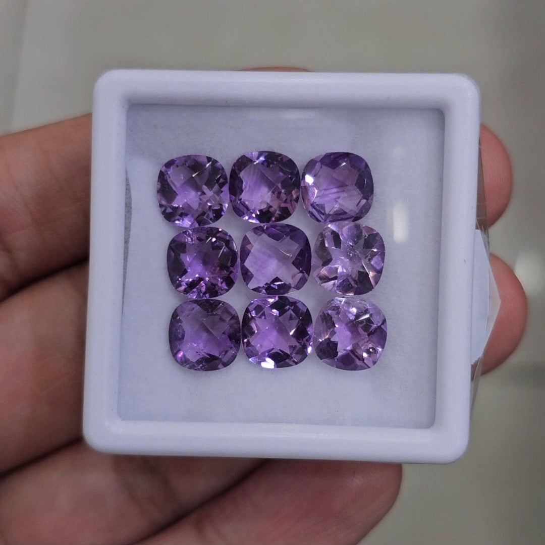 9 Pcs Of Natural Amethyst Faceted | Shape: Square | Size: 8mm
