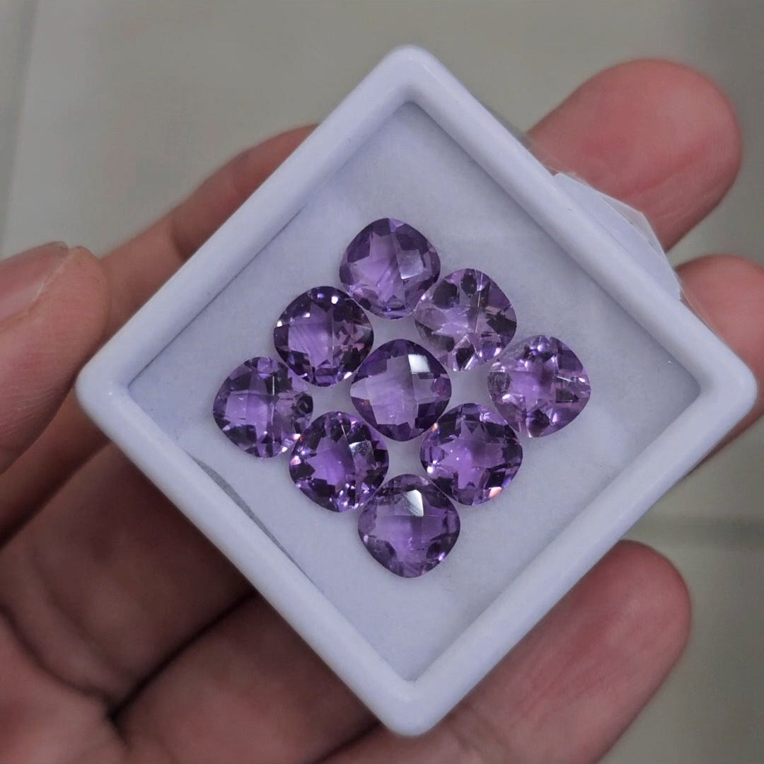 9 Pcs Of Natural Amethyst Faceted | Shape: Square | Size: 8mm