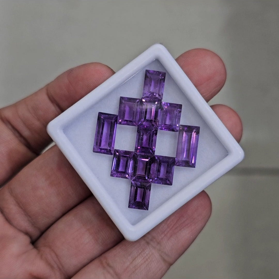 11 Pcs Of Natural Amethyst Faceted | Shape: Square | Size: 8-12mm