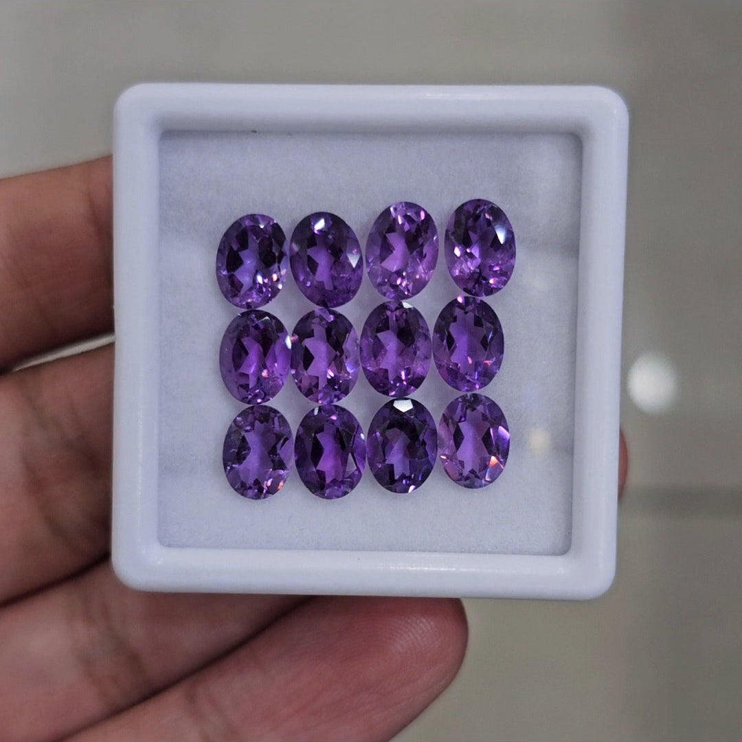 12 Pcs Of Natural Amethyst Faceted | Shape: Oval | Size: 6-8mm
