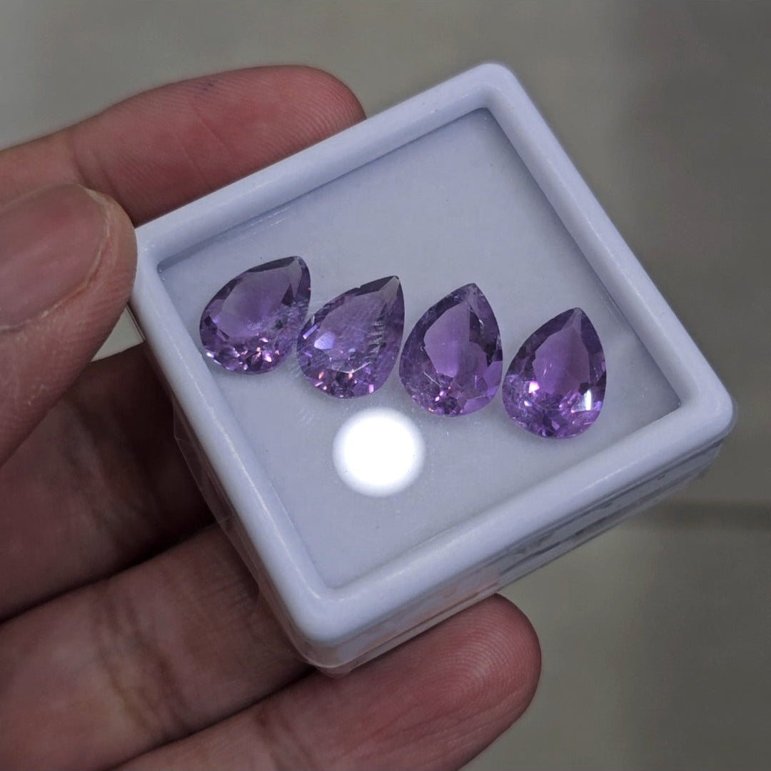 4 Pcs Of Natural Amethyst Faceted | Shape: Pear | Size: 9-12mm