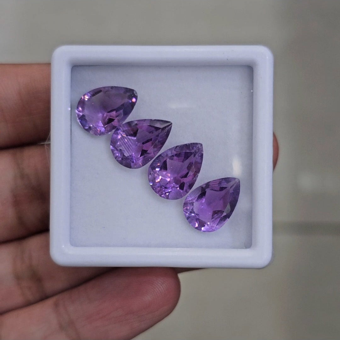 4 Pcs Of Natural Amethyst Faceted | Shape: Pear | Size: 9-12mm