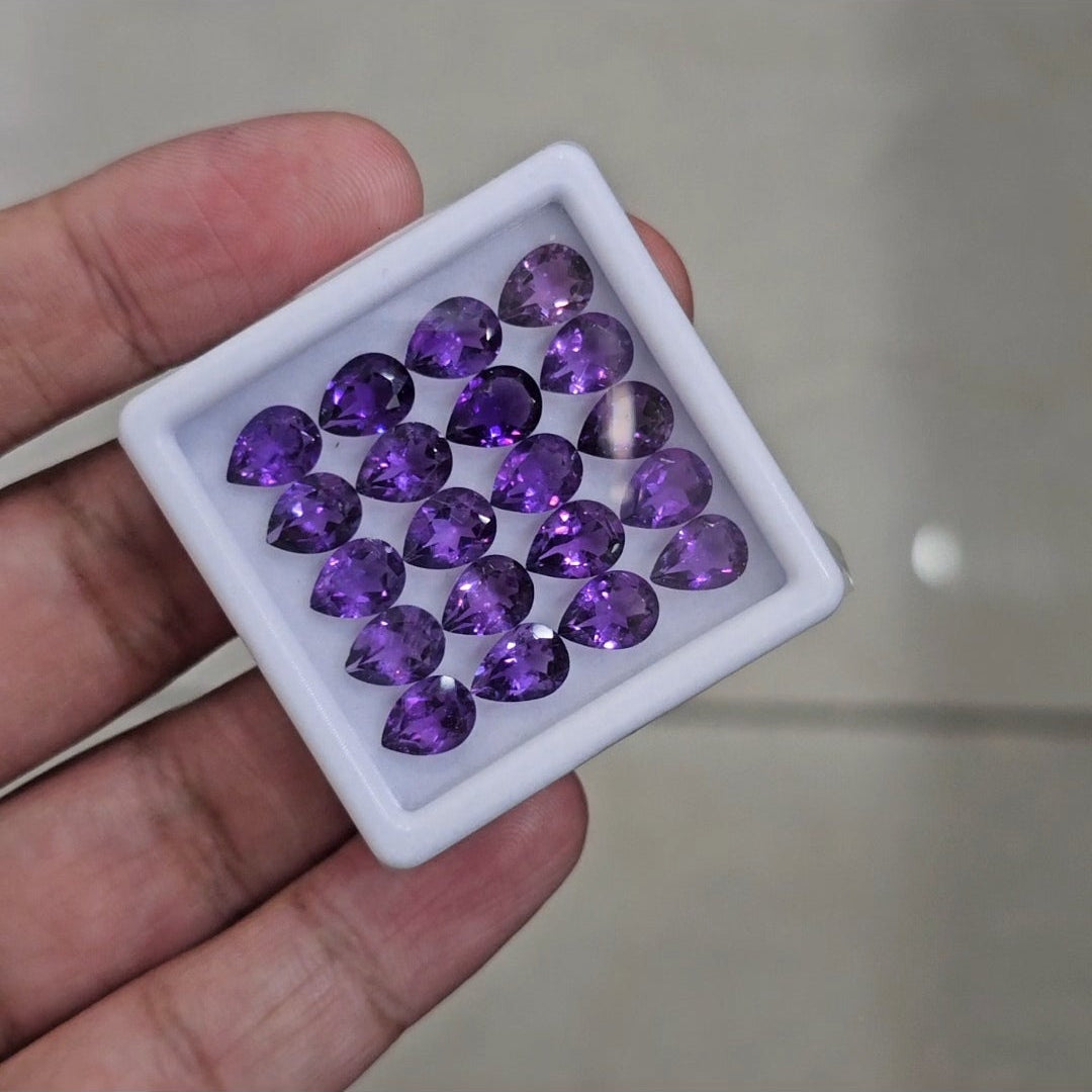 20 Pcs Of Natural Amethyst Faceted | Shape: Pear | Size: 6-8mm