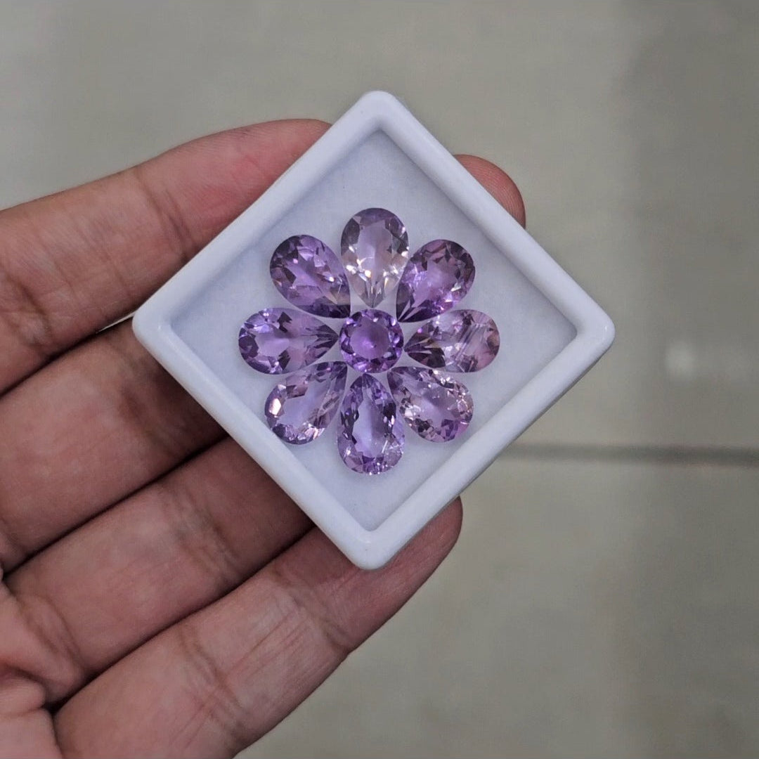 9Pcs Of Natural Amethyst Faceted | Shape: Pear & Round | Size: 8-12mm