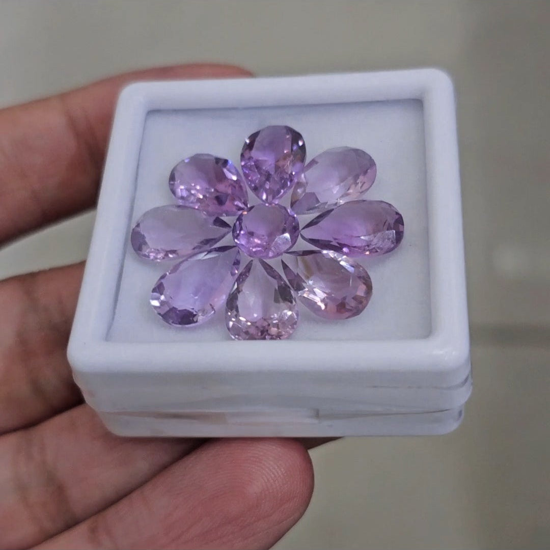 9Pcs Of Natural Amethyst Faceted | Shape: Pear & Round | Size: 8-12mm
