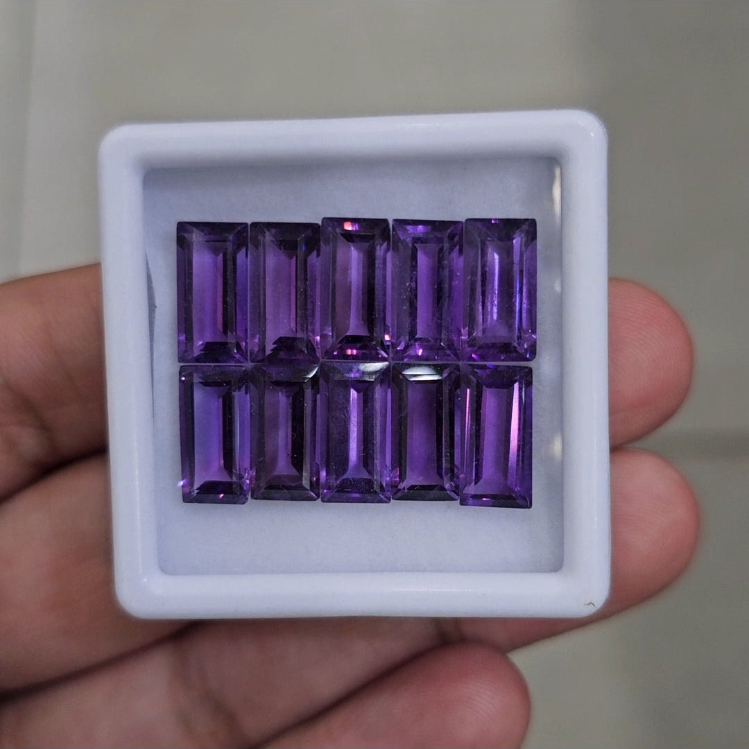 10Pcs Of Natural Amethyst Faceted | Shape: Rectangle | Size: 6-12mm