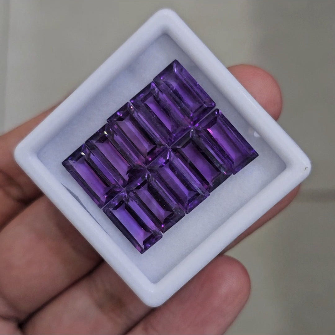10Pcs Of Natural Amethyst Faceted | Shape: Rectangle | Size: 6-12mm