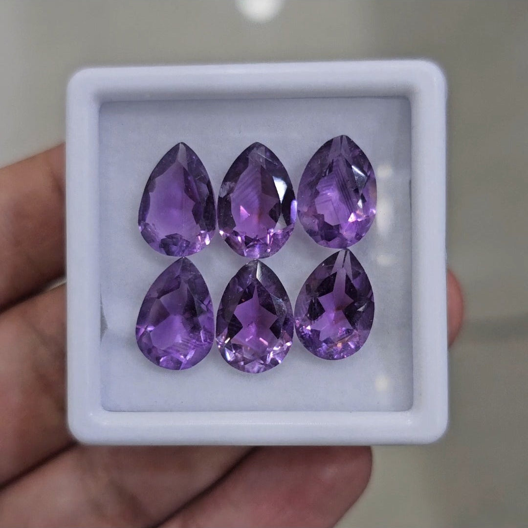 6Pcs Of Natural Amethyst Faceted | Shape: Pear | Size: 9-13mm