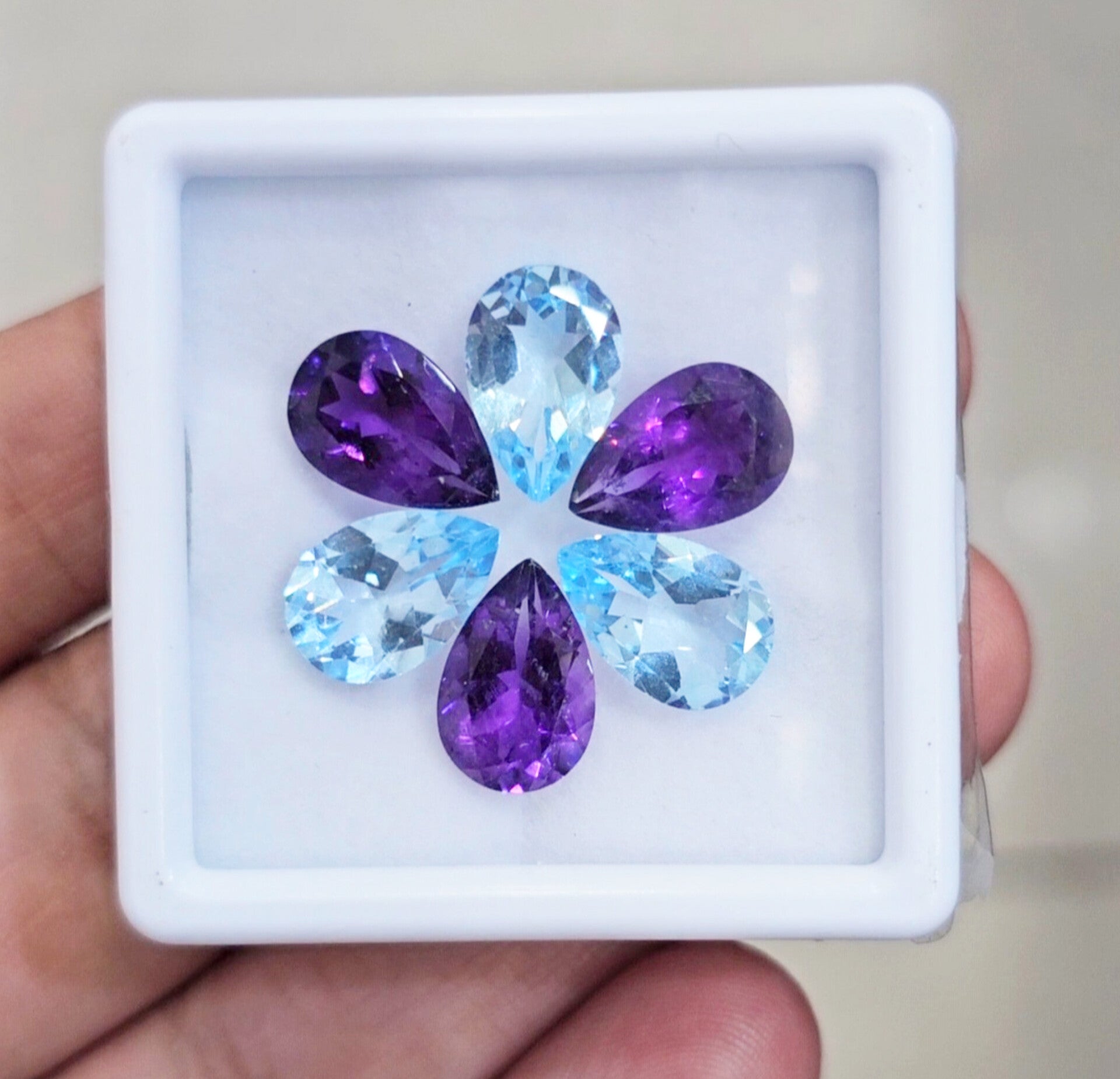 6Pcs Of Natural Amethyst & Blue Topaz Faceted | Shape: Pear | Size: 8-12mm