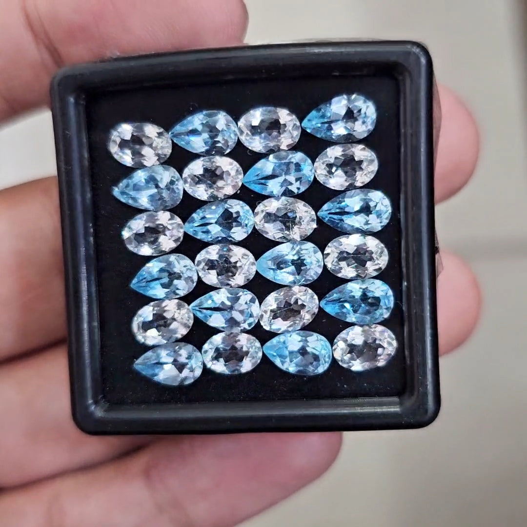 24pcs Natural Blue Topaz & White Topaz Faceted | Mix Shape | Size: 7-8mm