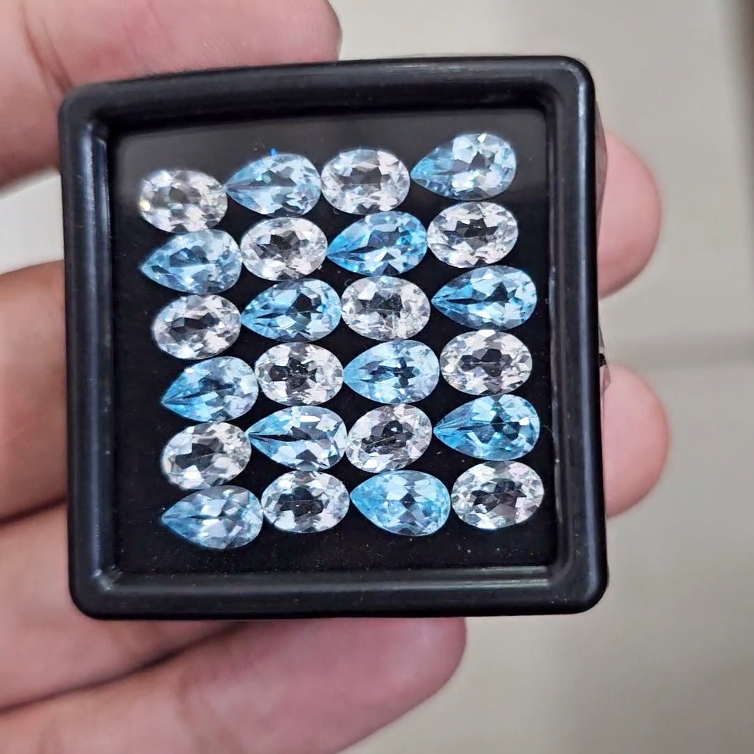 24pcs Natural Blue Topaz & White Topaz Faceted | Mix Shape | Size: 7-8mm