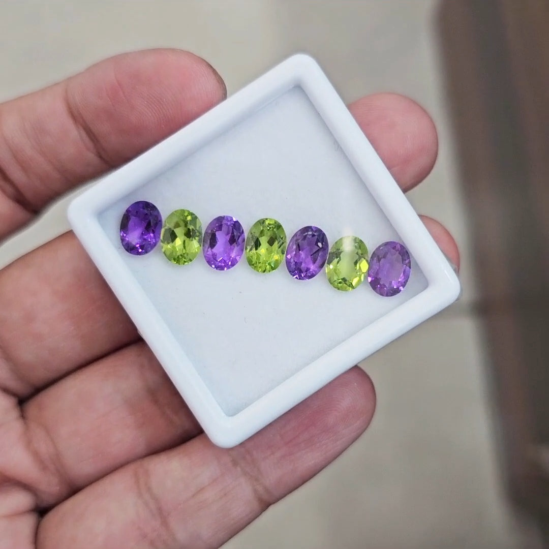7Natural Peridot & Amethyst Faceted | Oval | Size: 8x6mm