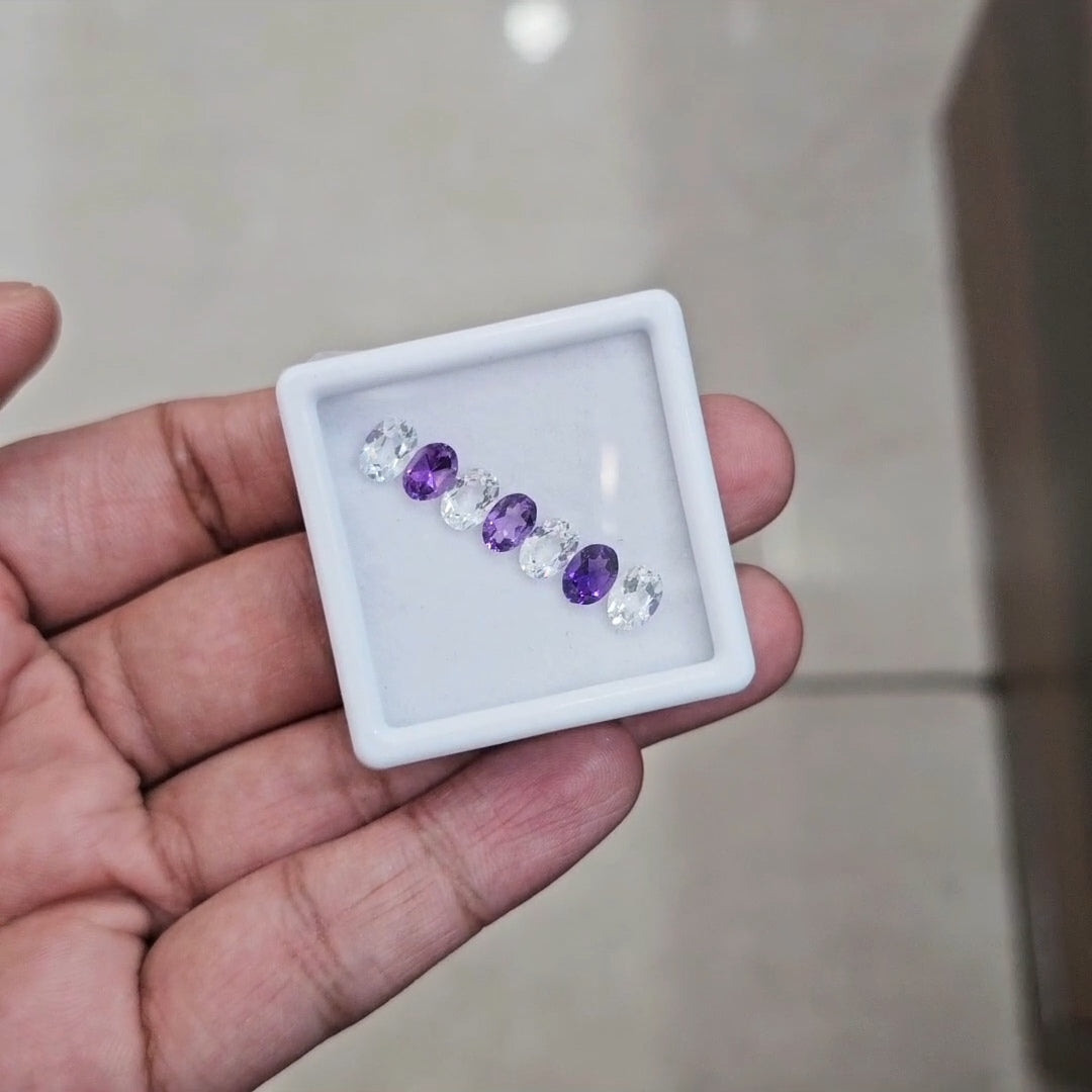 7Natural White Topaz & Amethyst Faceted | Oval | Size: 7x5mm