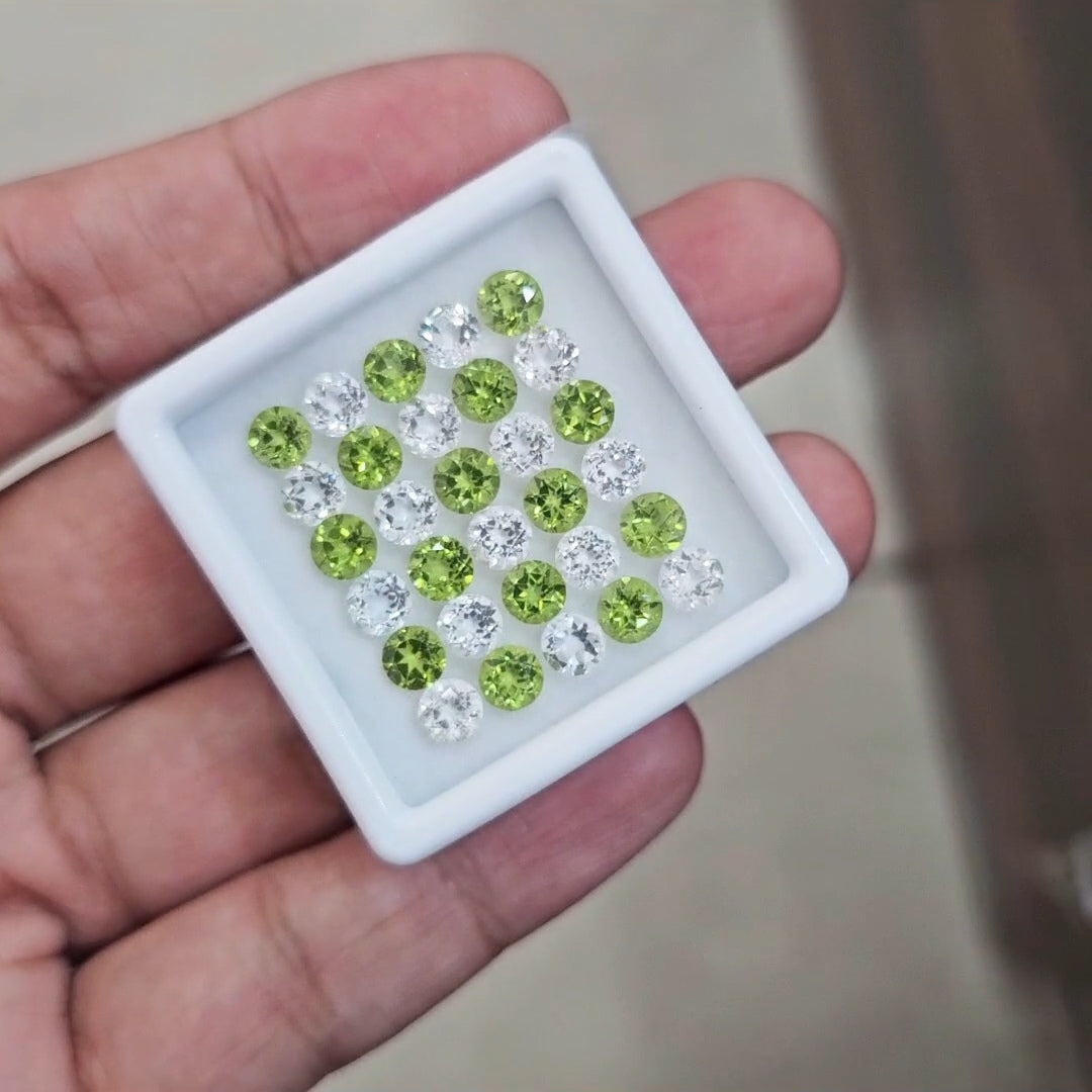 30pcs Natural Peridot & White Topaz Faceted | Round | Size: 5mm