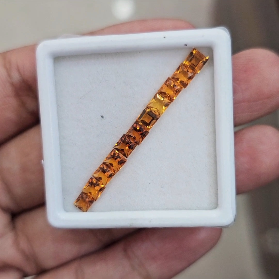 11Pcs Of Natural Citrine Craved | Square | Size: 4mm