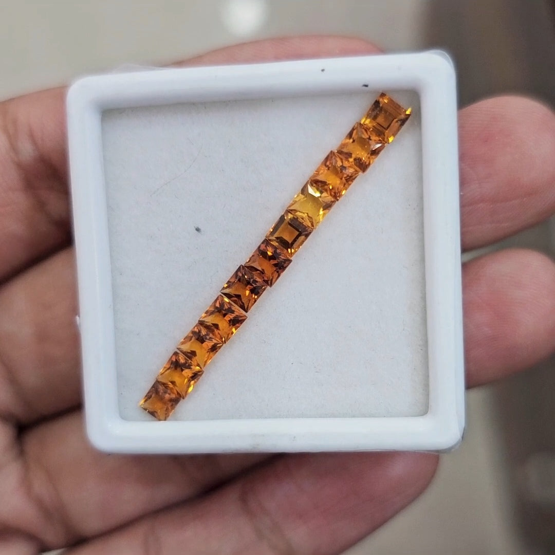 11Pcs Of Natural Citrine Craved | Square | Size: 4mm