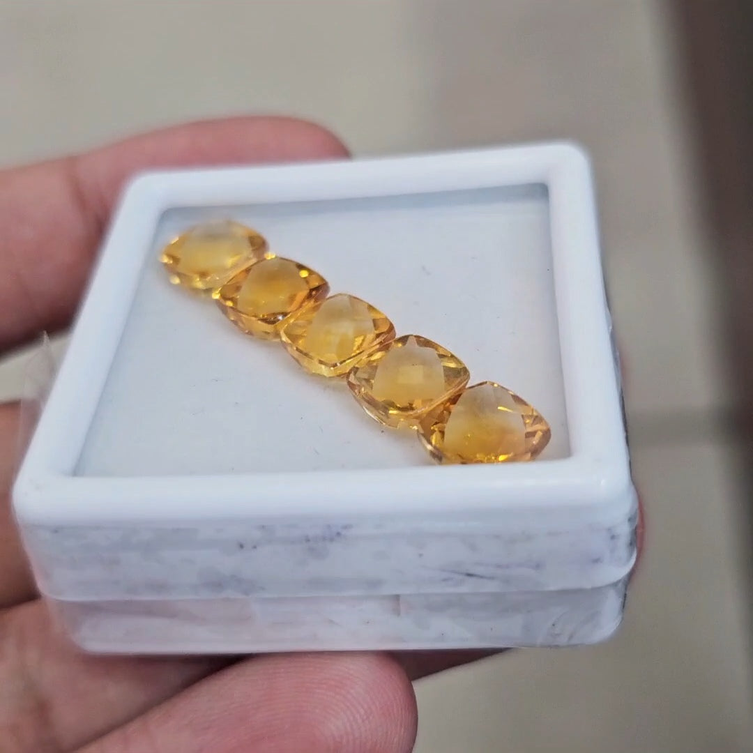 5Pcs Of Natural Citrine BuffTop | Square | Size: 8mm