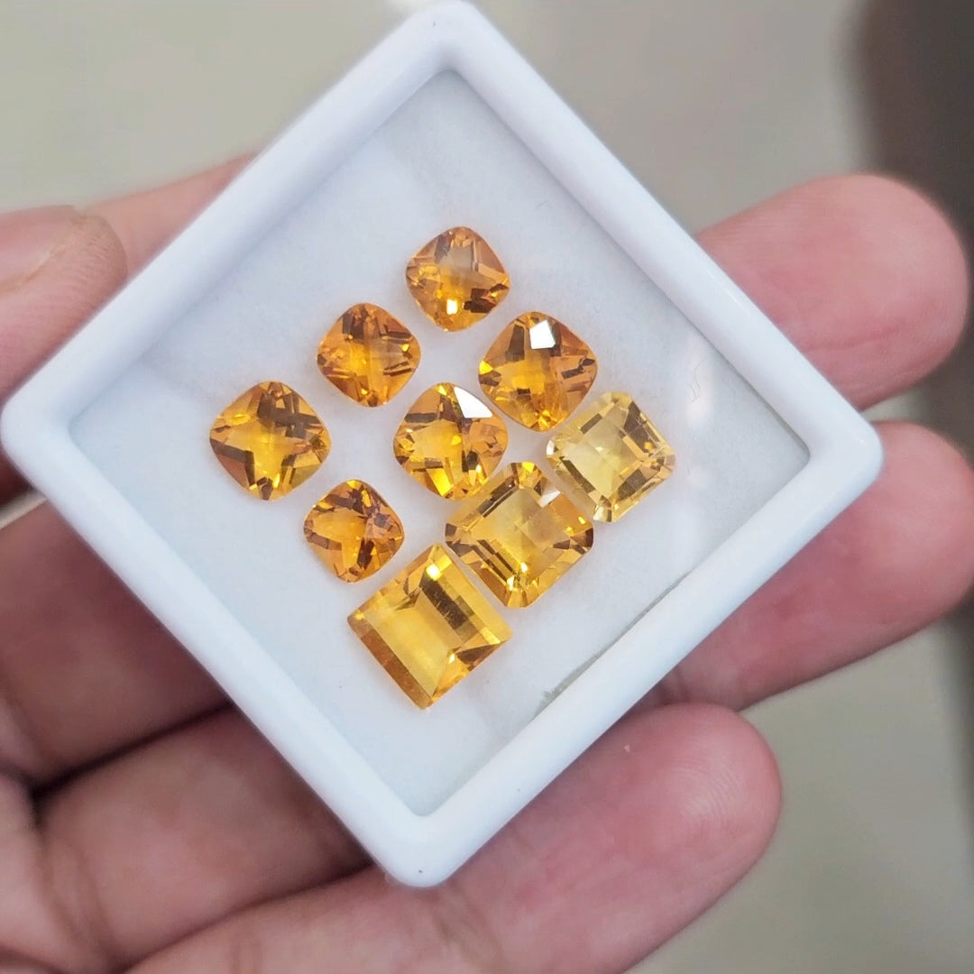9Pcs Of Natural Citrine Mix Cut | Square | Size: 6-8mm