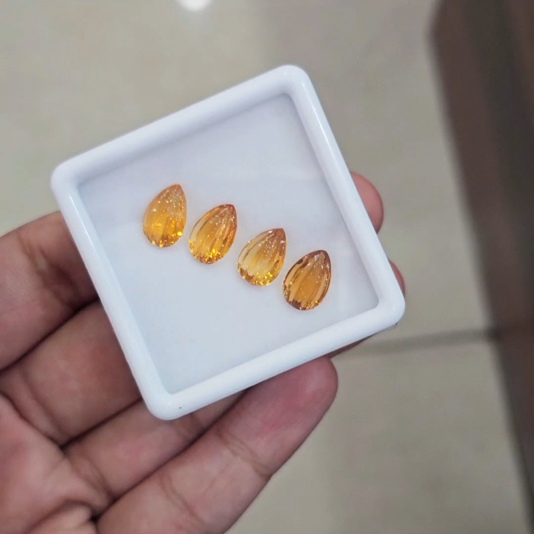 4Pcs Of Natural Citrine Craved | Fancy Shape | Size: 12x8mm